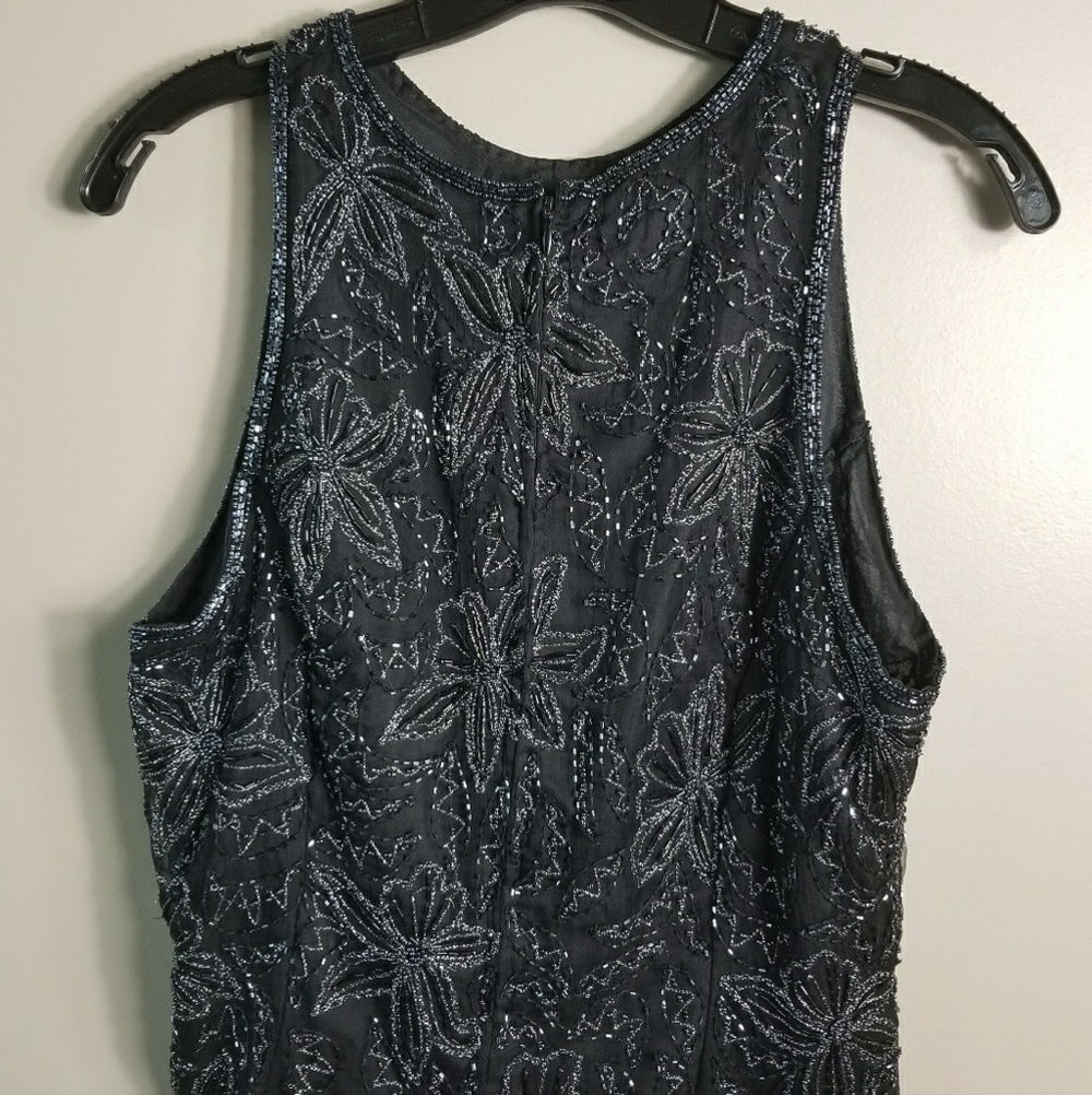 LAWRENCE KAZAR Vintage 100% Silk Black Beaded Sleeveless Top Large. - Picture 5 of 9